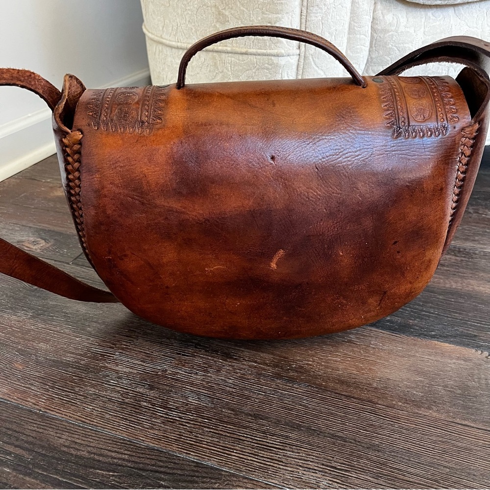 Handmade Brown Tooled Leather Crossbody Saddle Bag Made in Mexico NEW - Picture 8 of 14